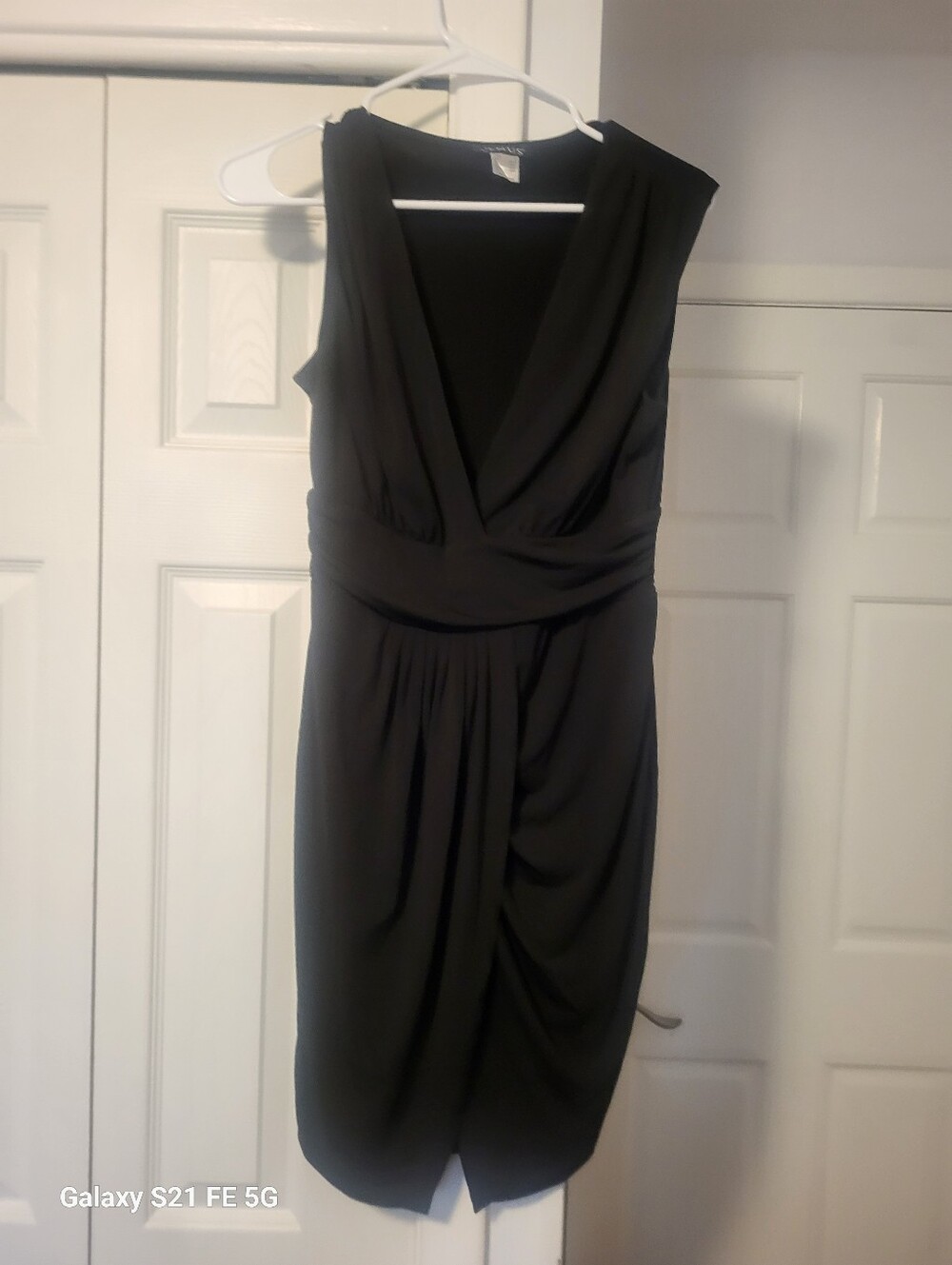 VENUS Black V-Neck Draped Mini Dress